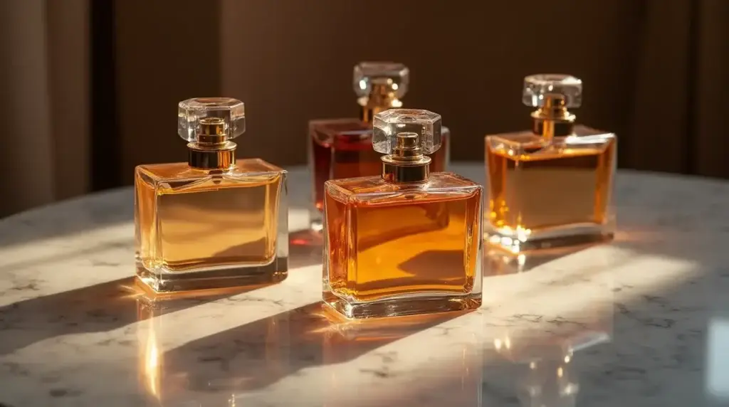 Best perfume for men luxury cologne bottles arranged on marble background
